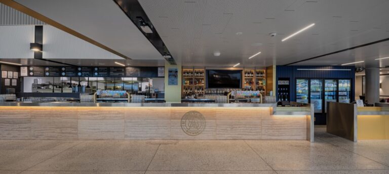 Main bar fitout by Shape Shopfitters with custom joinery and back bar shelving at St Andrews Beach Brewery Melbourne