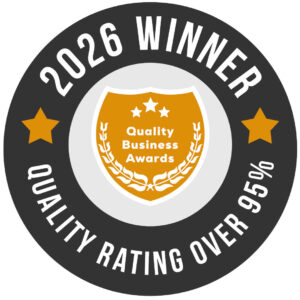 Shape Shopfitters Best Shop Fitting Award winner City of Banyule 2026 Quality Business Awards badge with over 95 percent rating