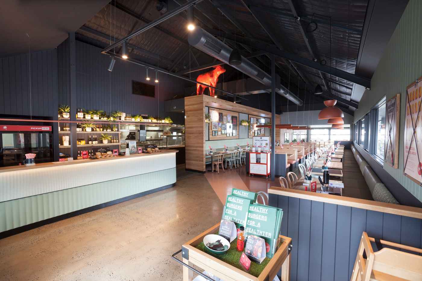 Restaurant interior fitout Melbourne showing full dining space and layout at Grill'd Tunstall Square